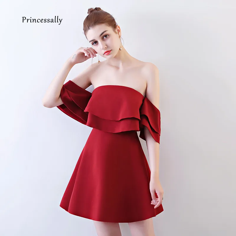 red strapless cocktail dress