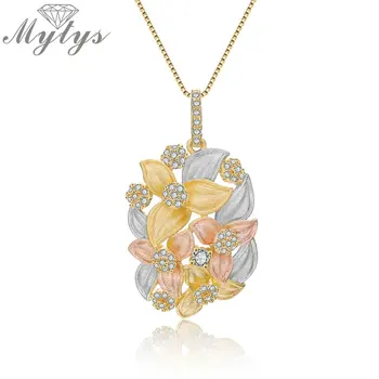 

Mytys Unique Design Three Gold Necklace Sandblasting Gold Frosted Flower Stament Pendant Necklace for Women Romantic Gift CN413