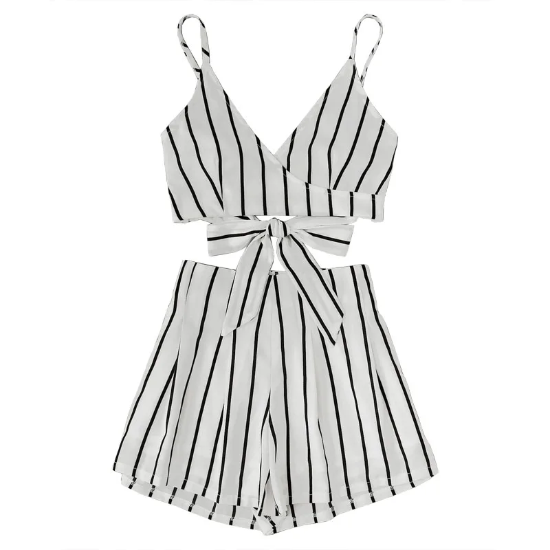Summer Beach Women Two Piece Clothing Set 2018 Sexy Striped Crop Top ...
