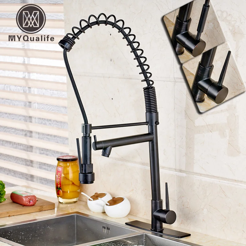 Single Lever Black Kitchen Faucet Oil Rubbed Bronze Spring Pull Down Bathroom Kitchen Water Taps With
