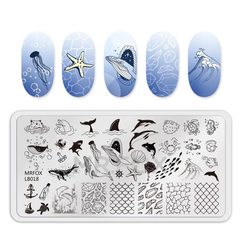 

1PCS Blue Ocean Animal Nail Art Stamping Plates Fish Image Stencils for Nails Stamp Tools Manicure Template