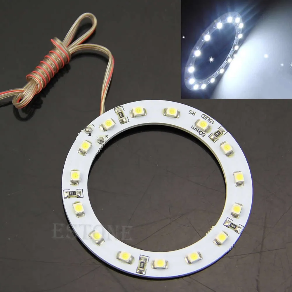 

2Pcs Bright White 60mm Angel Eyes 15 SMD LED Ring Car Light