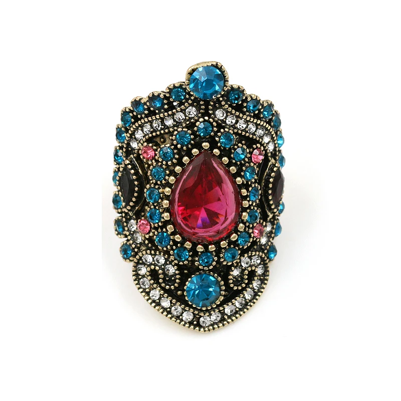 

baiduqiandu Vintage Style Multicolor Crystal Rhinestones Rings in Antique Gold Color
