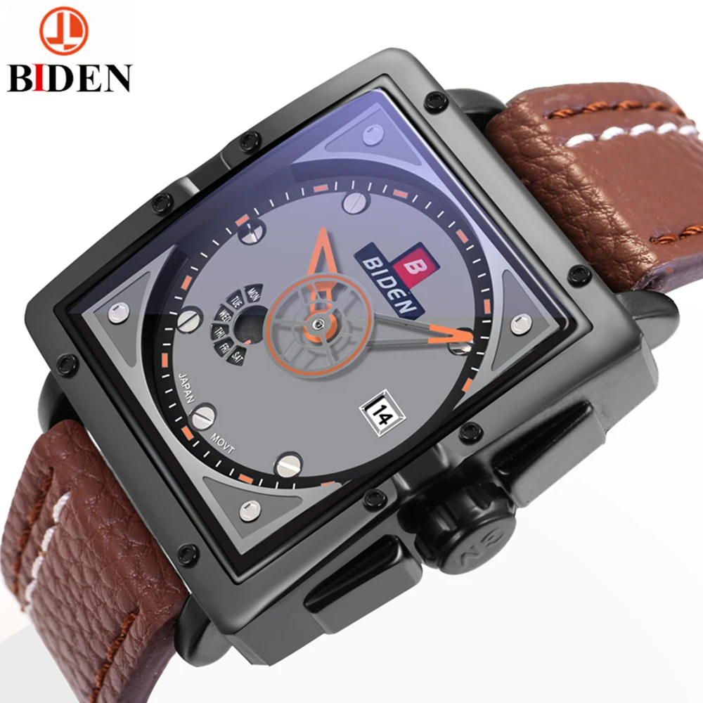 

BIDEN men Watches Top Brand Luxury Casual Quartz Watch Dive Leather Sport Wristwatch relojes hombre Relogio masculino Clock
