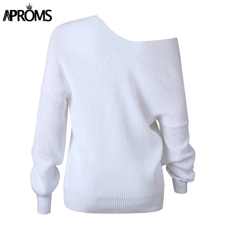 Aproms, контрастный вязаный свитер на шнуровке с перекрещивающимися крест-накрест, Женский Повседневный пуловер с неровной горловиной, зимний джемпер с длинным рукавом, Pull Femme