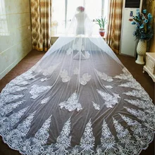 Long Veils Two Layers Lace Appliques Vintage Wedding Veils Bridal Veils Soft Tulle Wedding Veils