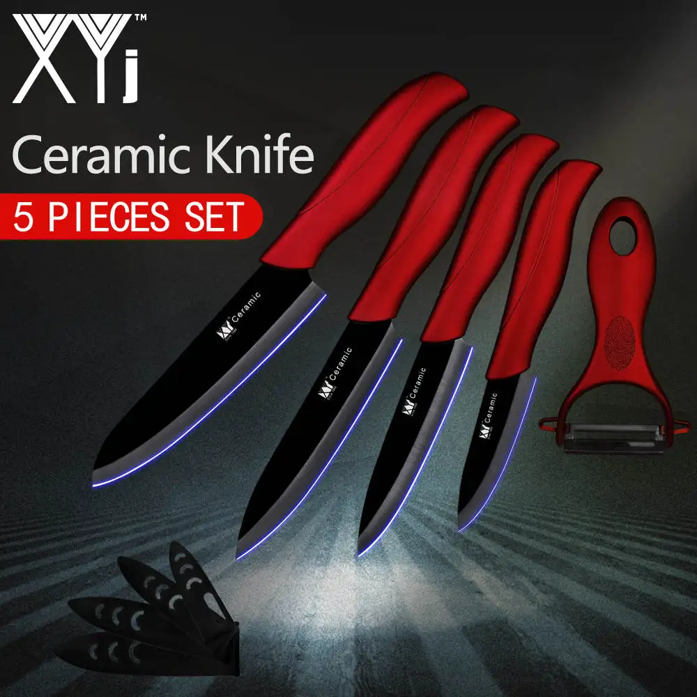 

XYj 5 Piece Ceramic Knife Paring Utility Slicing Chef Bread Knife With Kitchen Peeler Zirconia Ceramic Black Blade Kitchen Knife