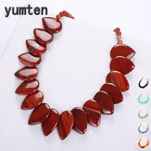 Yumten Leaf Pendant Necklace Ethnic Women Choker Natural Stone Jewelry Gem Men Female Fashion Accessories Vintage Male Bohemian yumten topaz necklace women natural stone leaf pendant men choker flower charms jewelry yoga anime vintage kolye choker korea