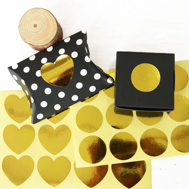 

120PCS Gold Foil Paper Seal Sticker Round/Heart Packaging Decor Sticker Scrapbooking Baking Cookies Sealing Stickers