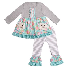 

2018 Easter Bunny Design Lowest MOQ Embroidery Remake Summer Newborn Baby Girl Boutique Children Cotton Clothing 2GK811-847-HY