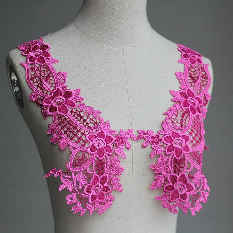 

Free shipping (2piece/lot) high quality Sewing Floral Flower Motif Venise Lace Applique for Garment Embroidery Lace patch 34cm