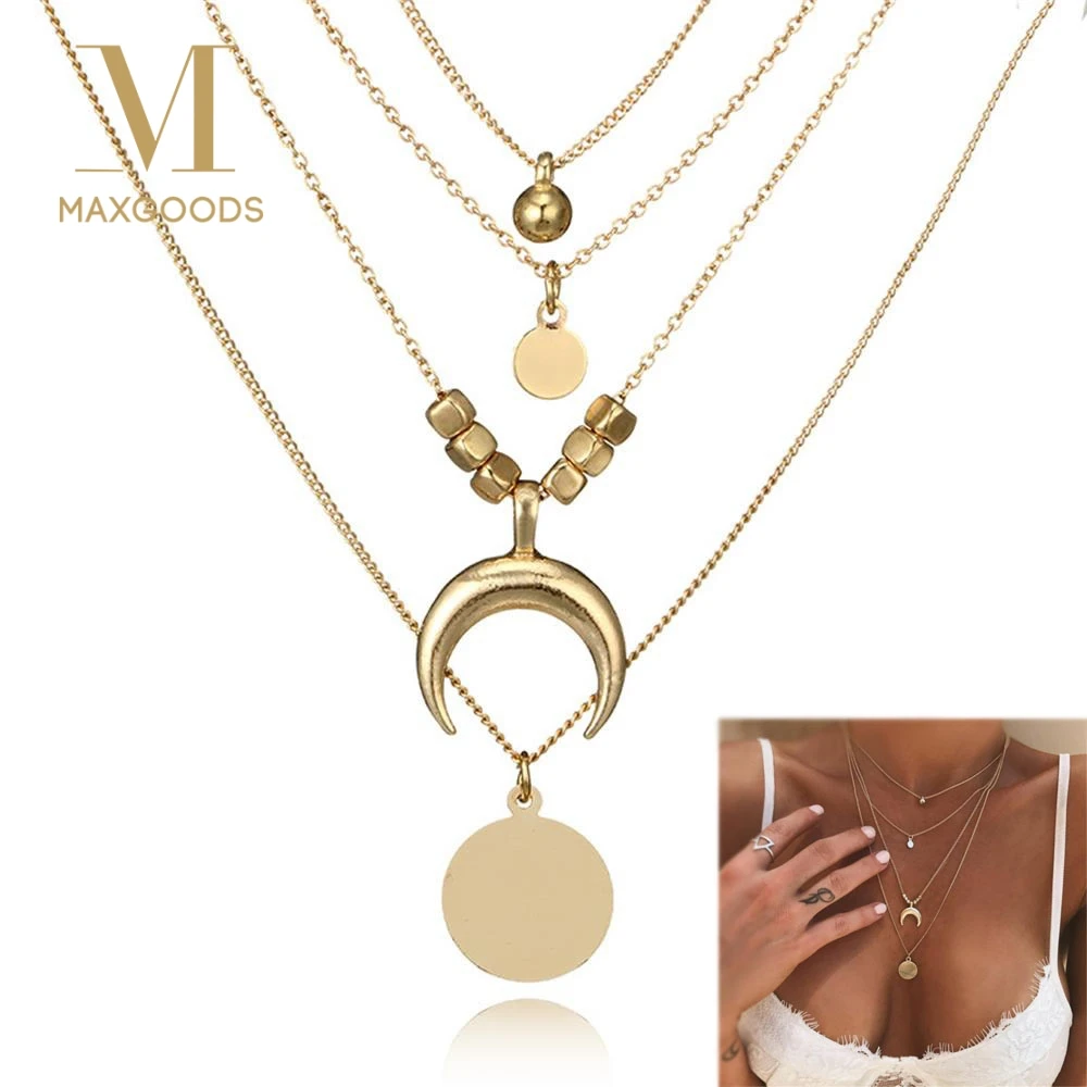 1pcs Fashion Multilayer Statement Alloy Chain Pendant Choker Necklace Jewelry
