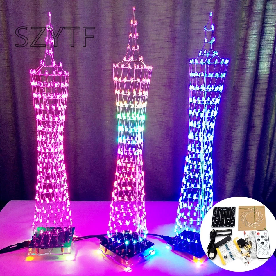 

1set guang zhou LED tower Rhythm lamp with infrared remote control Electronic DIY kits Soldering Kits DIY Brain-training Toy