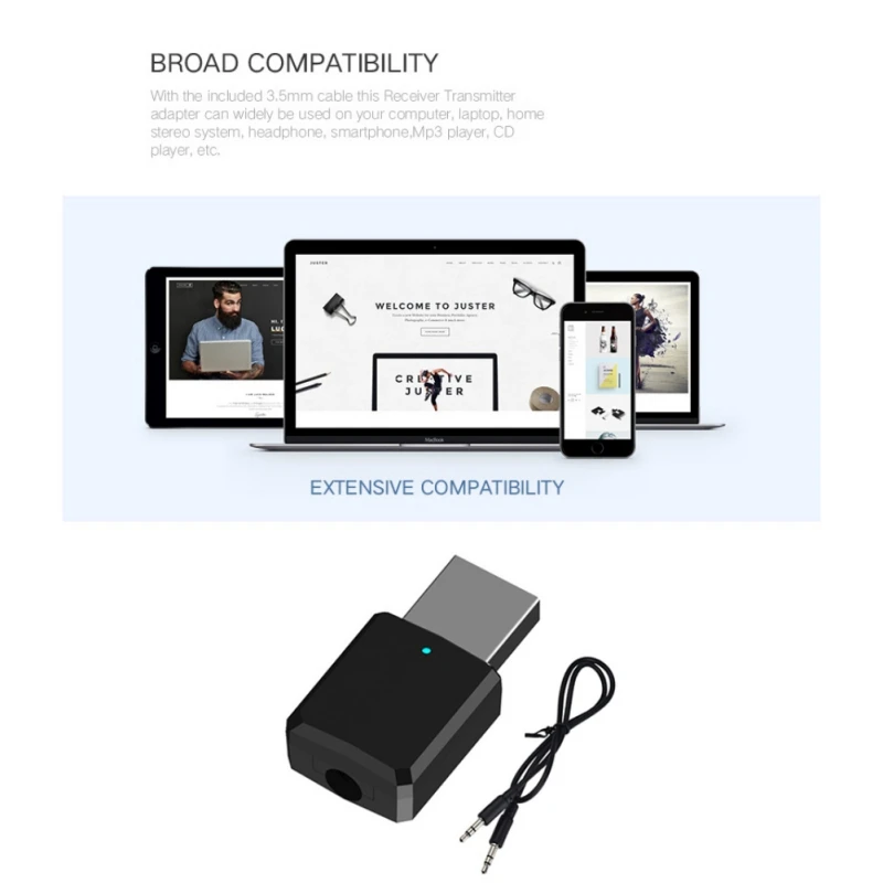 2-в-1 музыкальный аудиоприемник Bluetooth передатчик для Bluetooth 5,0 USB компьютера Динамик адаптер для подключения наушников Портативный аудио приемник