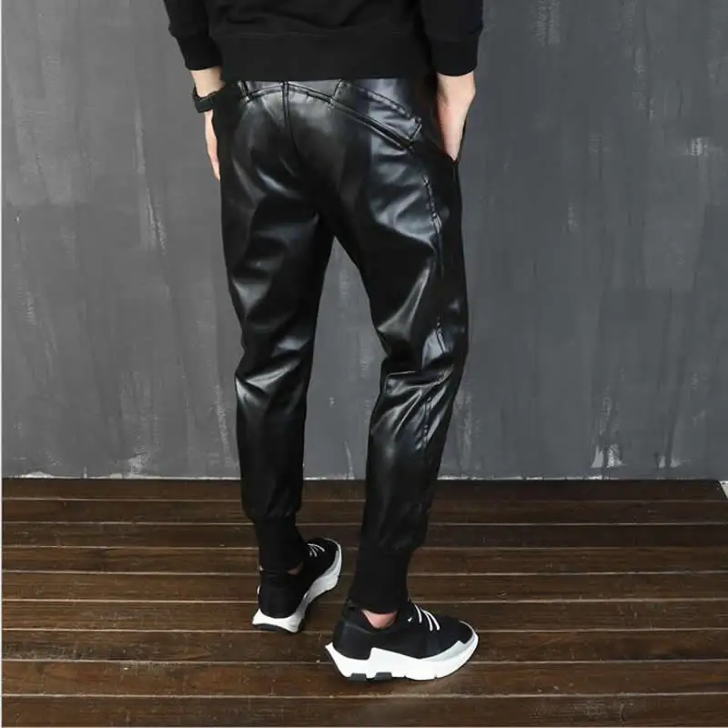 Men Punk Faux PU Leather Harem Pants Joggers Hip Hop Dancing Pants Motorcycle Sweatpants For Mens DJ Baggy Night Club Trousers