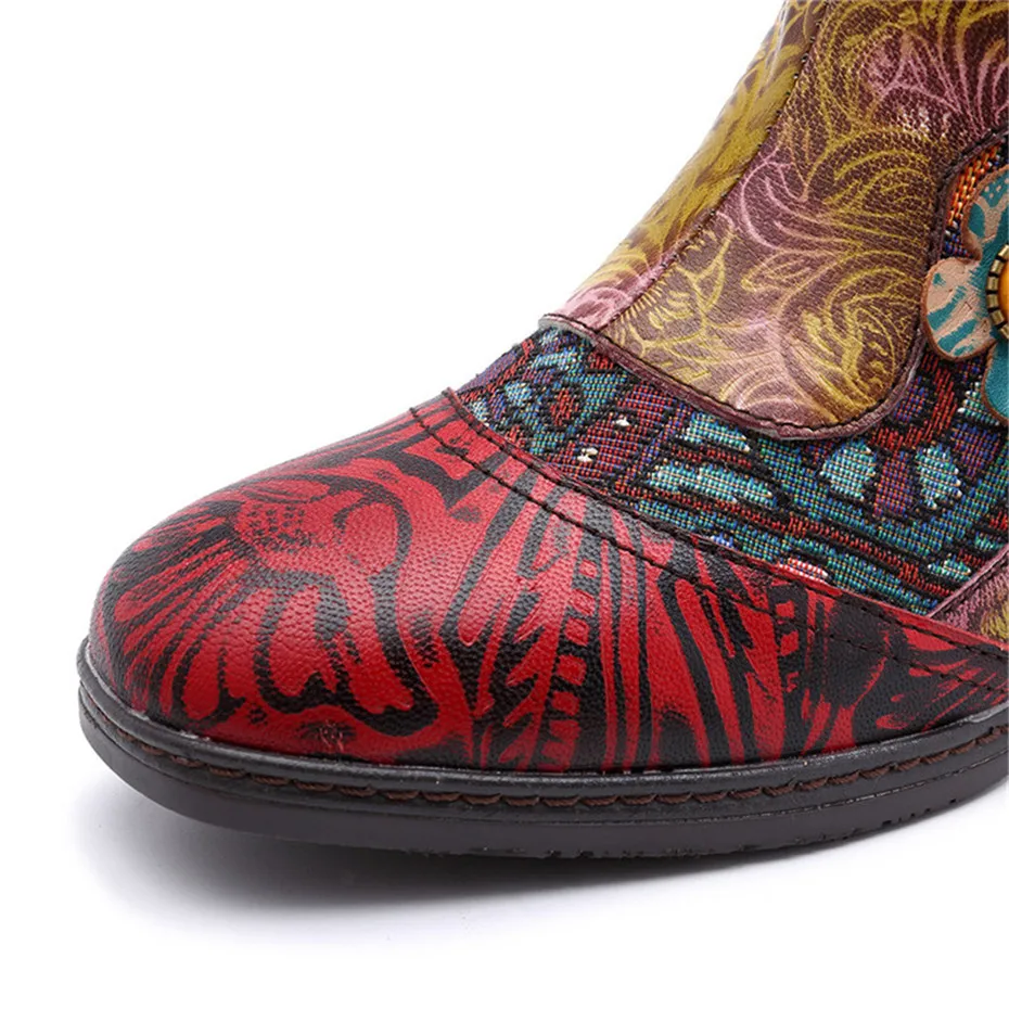 Genuine Leather Printed Ankle Boots Women Shoes Bohemian Splicing Zip Handmade Spring Autumn Retro Block Med Heels Women Boots (3)