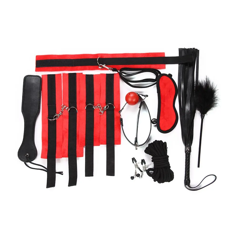 Adult Game 7 10 PCS Set PU Leather Handcuffs Whip Collar Erotic font b Toy b