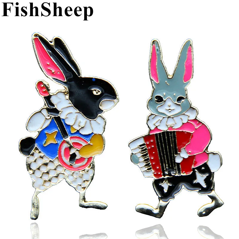 FishSheep кролик с музыкальными инструментами эмалированная булавка набор брошей и