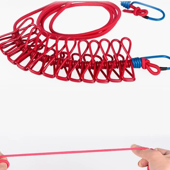 

Fashion Travel Stretchy Clothesline Outdoor Camping Windproof Clothes Line With 12 Clamp Clips Hooks Outdoor Tool Color Random