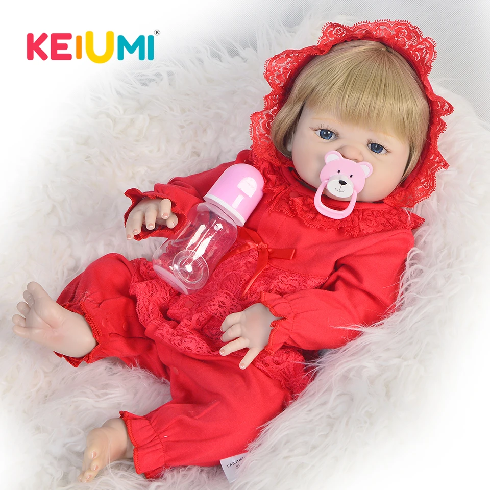 

KEIUMI 23 Inch 57 cm Full Silicone Body Reborn Dolls Look Real Newborn Girl Lifelike Babies Doll Toy For Kids Christmas Gift