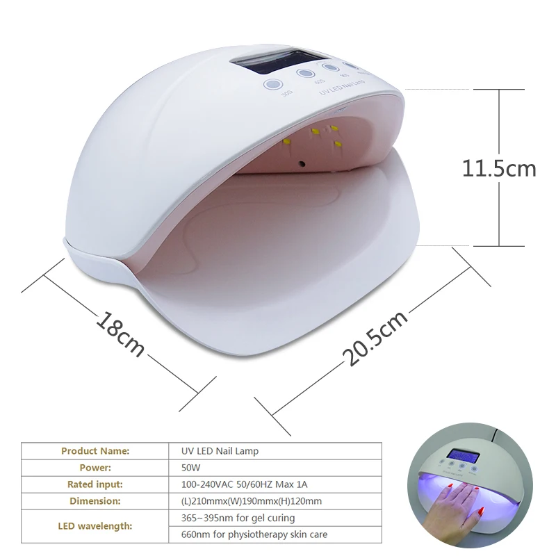 50 Вт УФ-лампа для ногтей светодиодный Фиолетовый светильник 100-240 в ЕС вилка 30S 60S 90S таймер сушки ногтей ногти BRIGHTINWD
