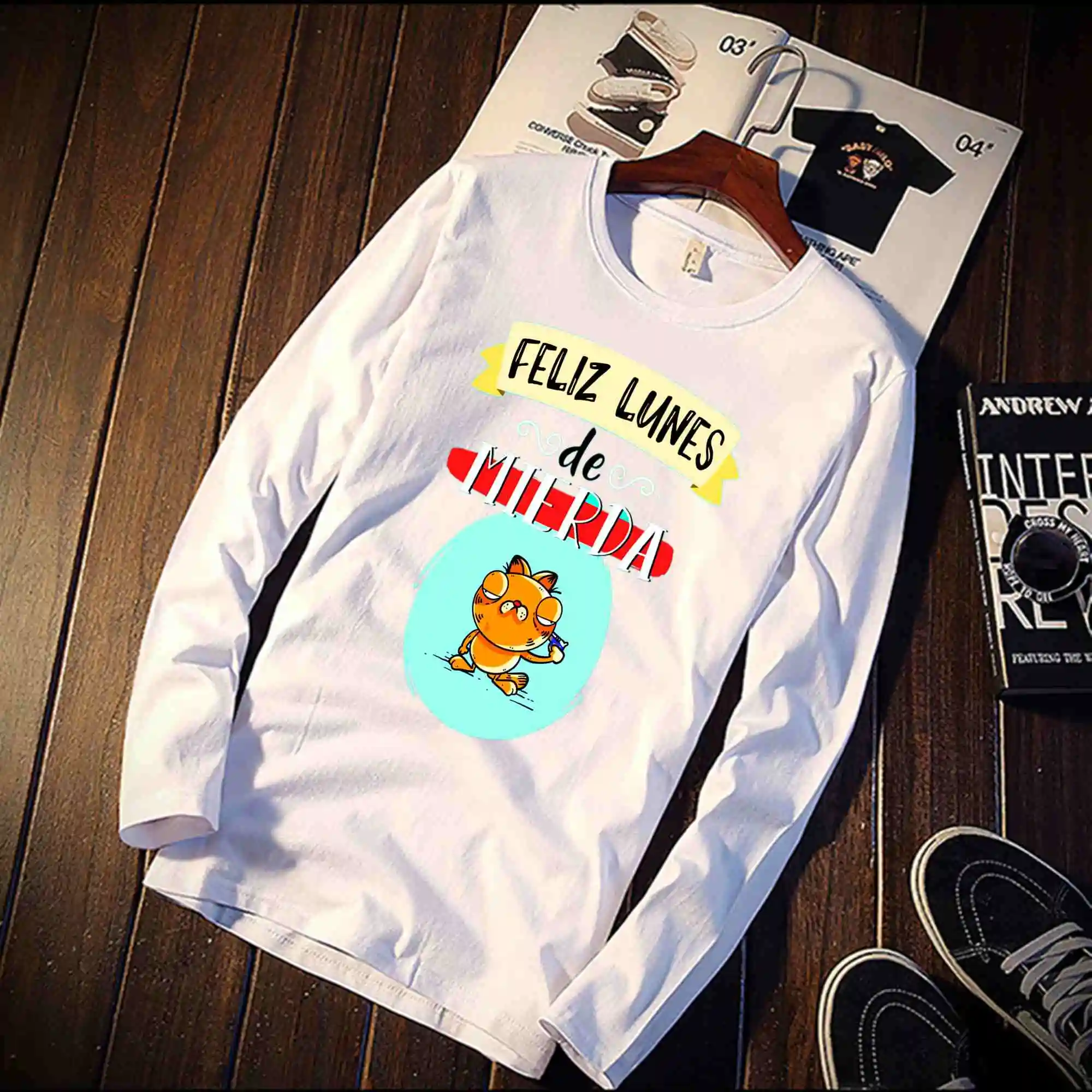 Новинка, футболка с длинным рукавом, унисекс, Mr Wonderful, мультяшный дизайн, хлопок, топ, футболка, повседневная, с круглым вырезом, уличная одежда - Цвет: 21
