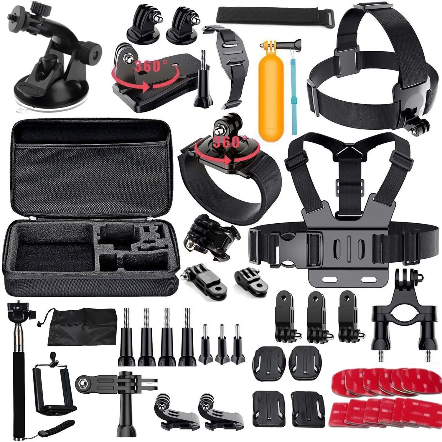 New 60 Pcs Accessories Set Kit For GoPro Hero 2 3 3+ 4 5 SJCAM Head Chest Strap Pole