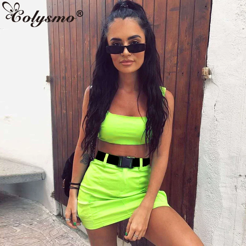 

Colysmo 2019 Summer Dress Two Piece Streetwear Buckle Straps Casual Party Women Dress Sexy Backless Bodycon Mini Dress Orange
