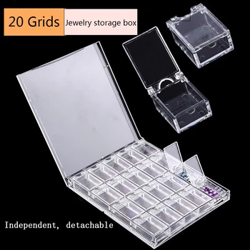 

ANGNYA 1pcs 20 Grids Clear Acrylic Empty Storage Box Strass Beads Jewelry Decoration Nail Art Display Removable Container Case