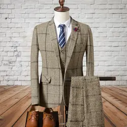 [Пальто + жилет + брюки] новый модный мужской бутик свадебное платье костюм/деловая Повседневная Высококачественная формальная одежда из