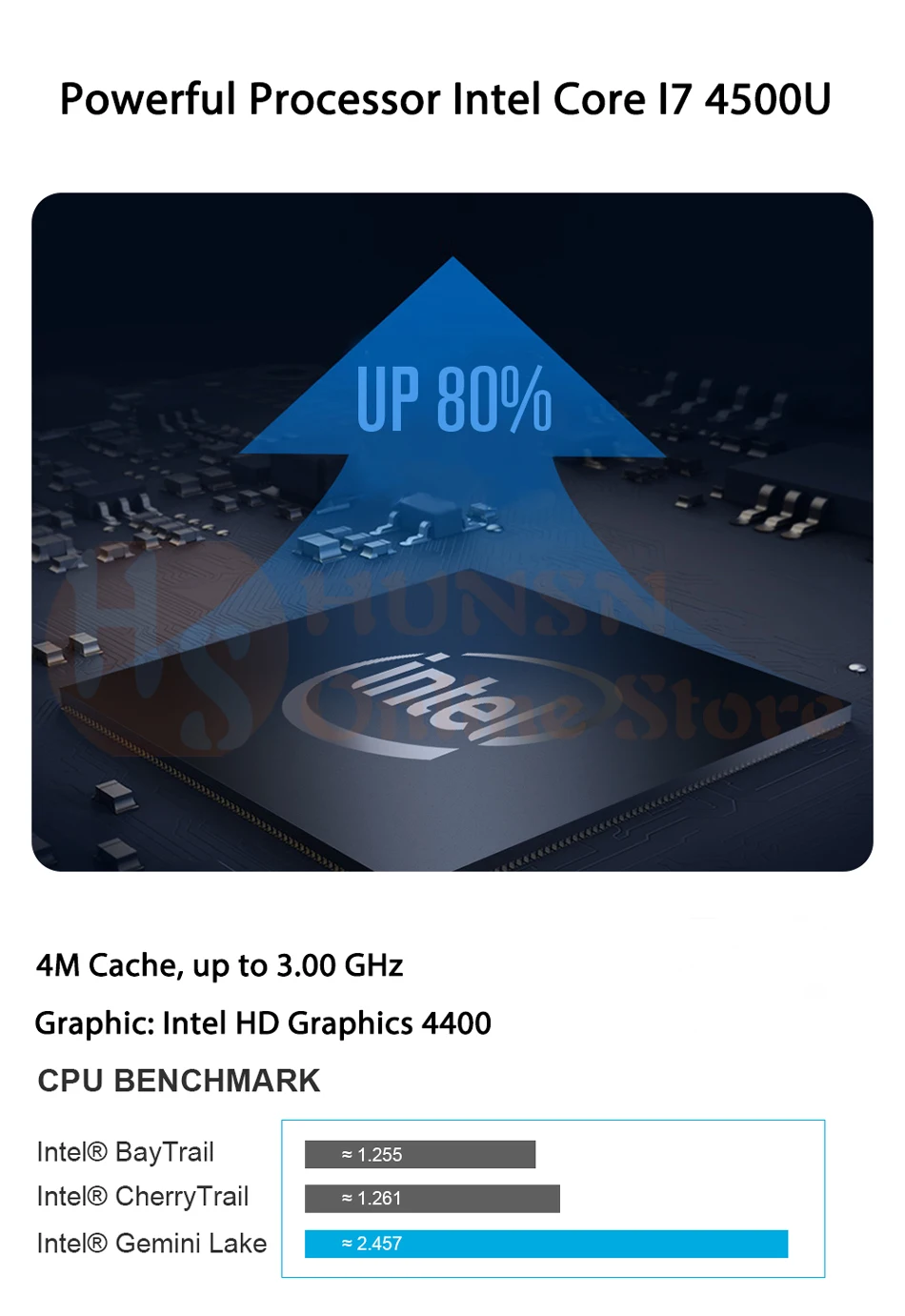 Безвентиляторный мини-ПК, Intel Core I7 4500U, Windows 10/Ubuntu, серебристый, [HUNSN BM01], (WiFi/1HD/1VGA/4USB3. 0/2USB2. 0/1LAN)