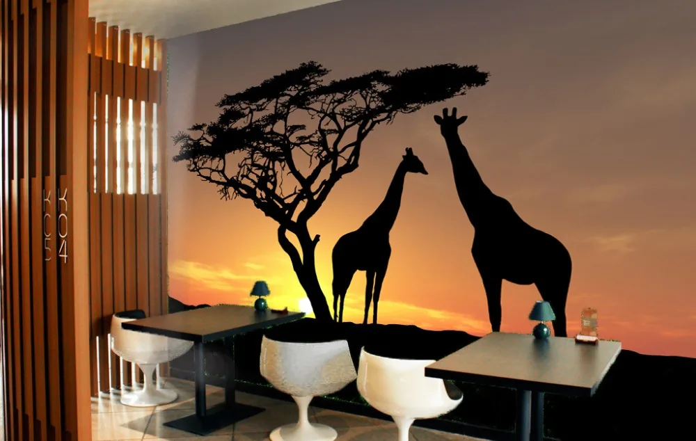[Самоклеющиеся] 3D жираф закат пейзаж 3 настенная бумага настенная печать наклейка настенные фрески