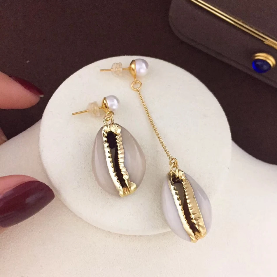 

Yuaner Natural Fresh Water White Pearl drop Earrings For Women Coral Powder Earrings Luxury Fine Jewelry Aretes De Mujer YEP