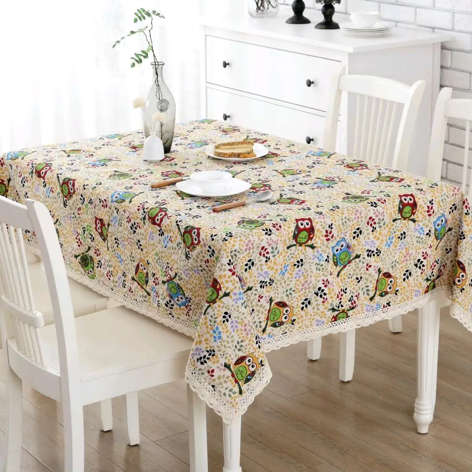 RUBIHOME 100% Polyester Tablecloth Printed Owl Design Table Cover in ...
