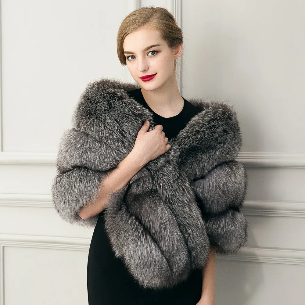 Fourrure Для женщин Обёрточная бумага capelets Искусственный мех палантин серый Болеро