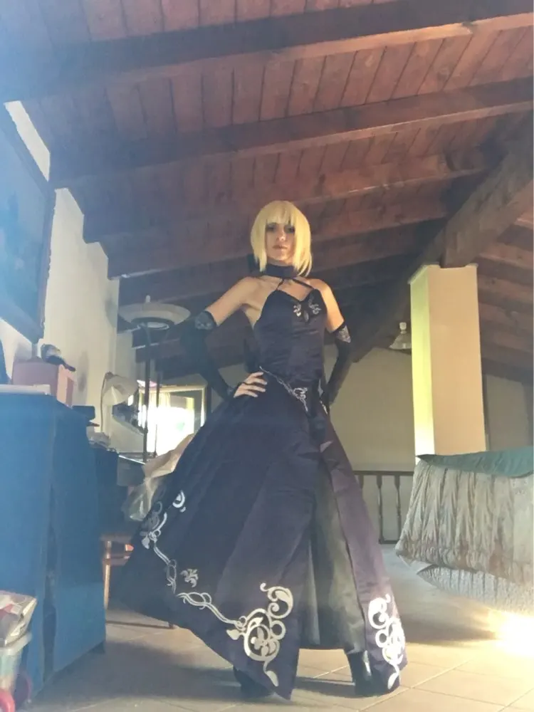 Anime cosplay Customized available Saber Costume Artoria Pendragon Anime Fate Stay Night UBW Fate Zero Sword Cosplay Black Dress (16)