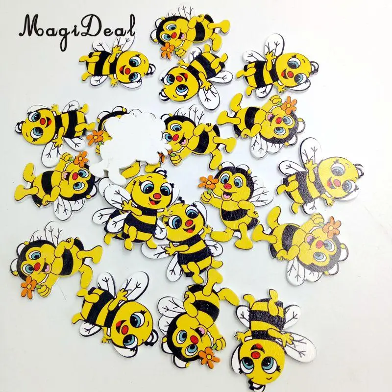 MagiDeal Cute 20Pcs Wooden Design Shapes Bee Embellishments for Scrapbooking Card Making DIY Craft Party Decoration Colorful 