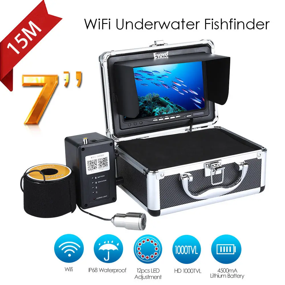 

EYOYO WF13W-15M 7" 15M HD 1000TVL 12VDC Underwater IP68 Night Vision 4500mAh LCD Monitor Fishing Camera Video Fishfinder Fish