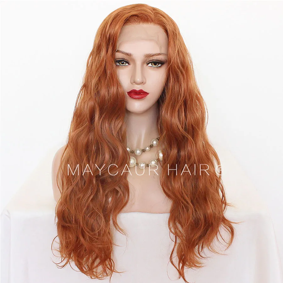 Maycaur Hair Long Orange Hair Lace Wigs Loose Wavy Hair Glueless Heat Resistant Synthetic Lace Front Wigs for Black Women (7)