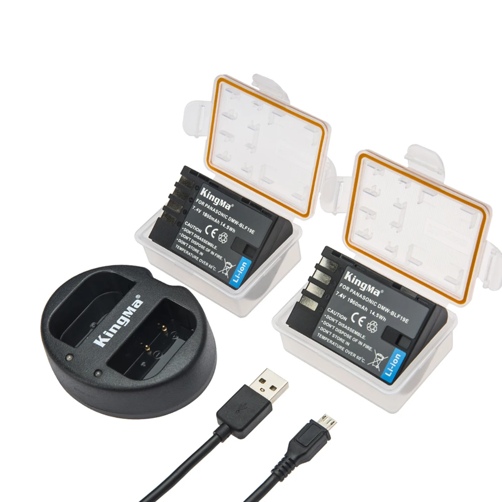 KingMa 2 шт. 1960 мА/ч DMW BLF19 BLF19E BLF19e BLF19PP Камера Батарея + USB Зарядное устройство для