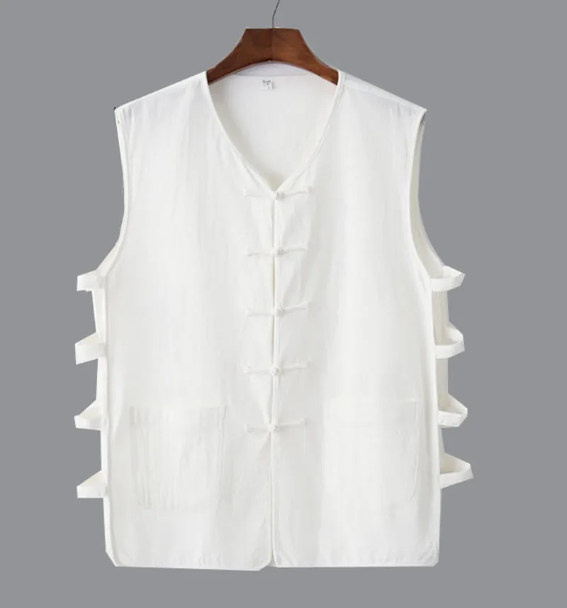 

Summer Chinese Style Mens Vest Casual Linen Sleeveless Jacket Solid Color Loose Fit Waistcoat 2019 Plus Size Vintage Streetwear