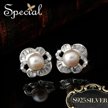 Особые шикарные серьги-гвоздики с натуральным жемчугом, серьги в виде цветка из серебра 925 пробы, серьги на шпильках, ювелирные изделия с жемчугом, подарки для женщин ED1411107