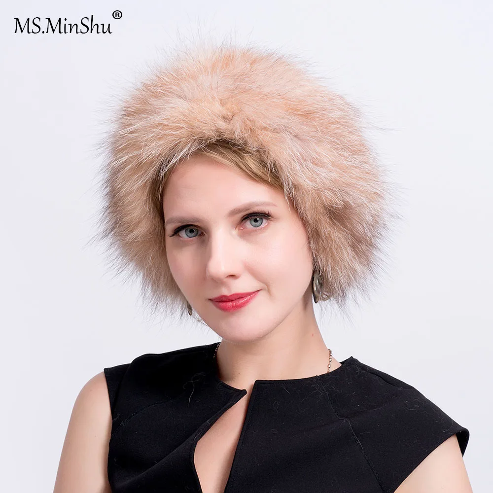 Вязаная повязка на голову из лисьего меха теплая зимняя женская упругий стильный