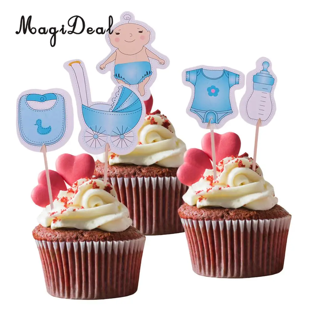 MagiDeal Lovely 20Pcs Baby Girl/Boy Cupcake Picks Cake Toppers Party Favors Decoration for Baby Shower Kids Birthday Party Day