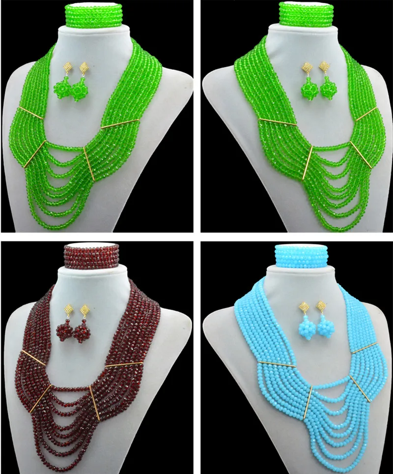 

Fashionable African Beads Jewelry Sets 8 Layers Nigerian African Wedding Beads Necklace Jewelry Set Free Shipping AES027
