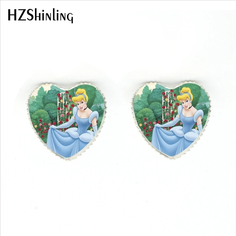 

HER-0013 Newest Cinderella Princess Earring Beautiful Cinderella Jewelry Dream Quote Glass Dome Heart Stud Earrings