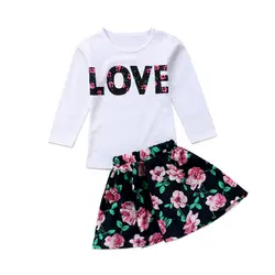 Для малышей Детская одежда для маленьких девочек Хлопковые футболки платье с цветочным рисунком; одежда для малышей с буквенным принтом