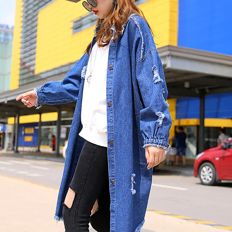 Twotwinstyle 2017 Denim Hole печать женственный Тренч Женский осень кардиган Кружева до Для