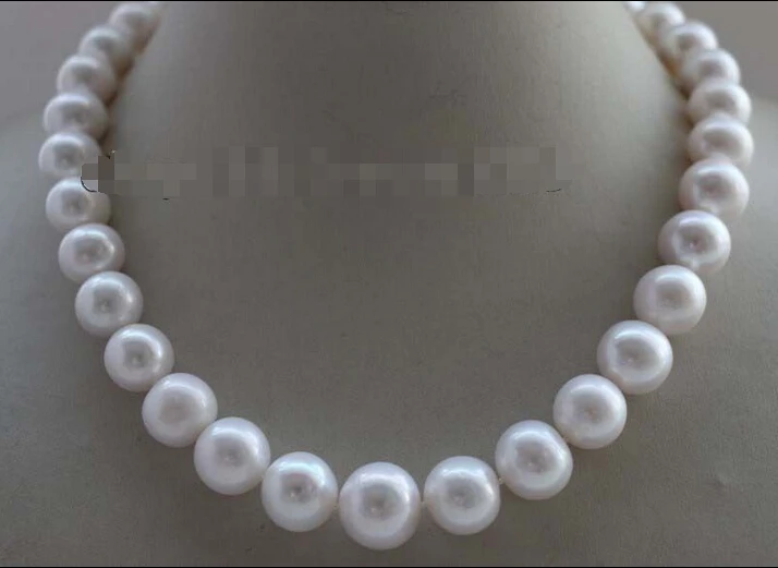 

18" Genuine Natural 12-15.5mm White Round Pearl Necklace 9k zircon #f2089! NEW
