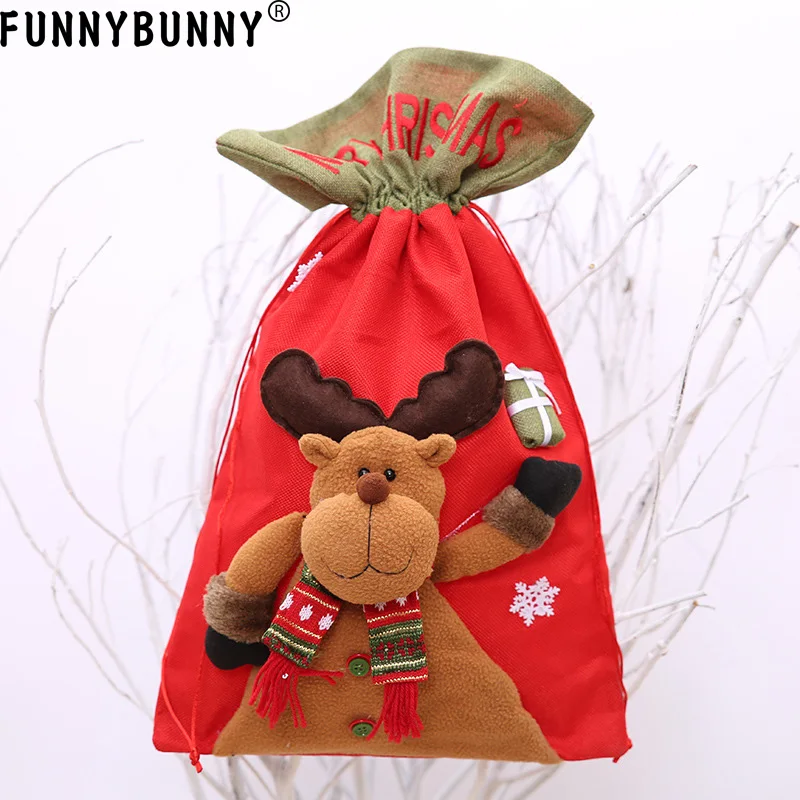 FUNNYBUNNY Рождественская конфетка Сумка льняная сумка подарок Санта-Клауса мешок, Санта Клаус Снеговик Олень Шнурок Сумки Рождественский Декор